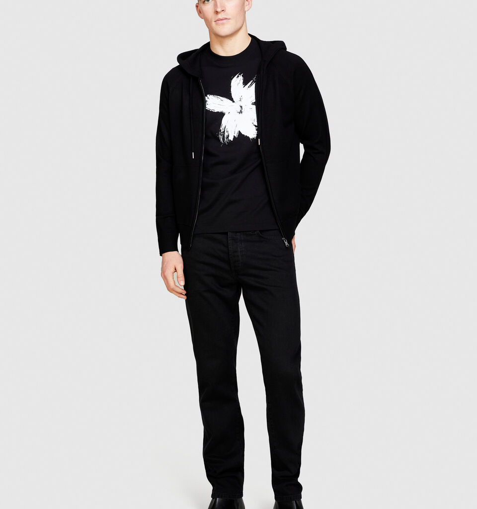 Knit sweatshirt with zip and hood - men's sweatshirts - Black | Sisley image number 1